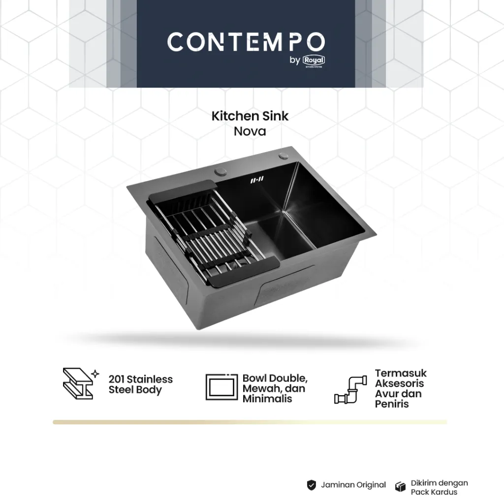 Royal Kitchen Sink Black Series Contempo Nova | Bak Cuci Piring Stainless Steel 60 x 45 Cm