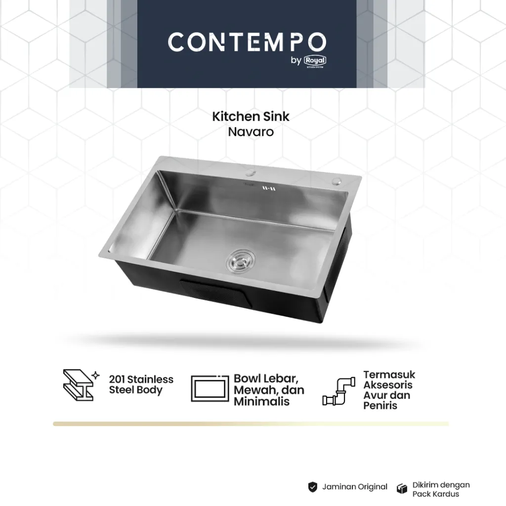 Royal Kitchen Sink Silver Metallic Series Contempo Navaro | Bak Cuci Piring Stainless Steel 80 x 50 Cm