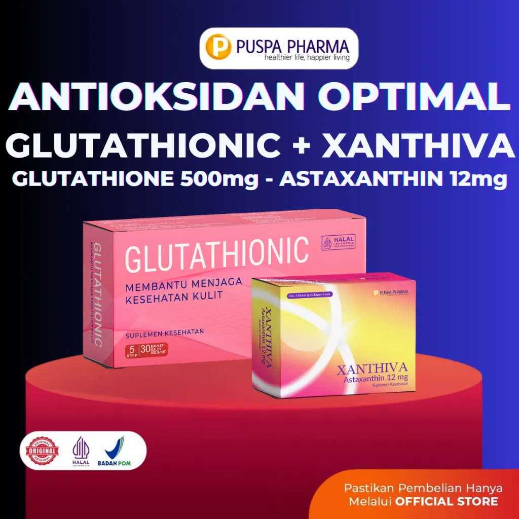 PAKET ANTIOKSIDAN OPTIMAL - GLUTATHIONIC (Glutathionie 500mg+) + XANTHIVA (Astaxanthin 12mg)