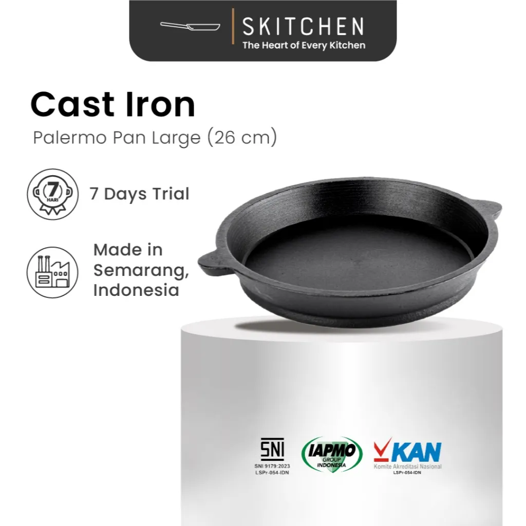 SKITCHEN Cast Iron Palermo Pan Large  (26 cm) - Wajan Loyang Martabak Premium Besi Cor Murni