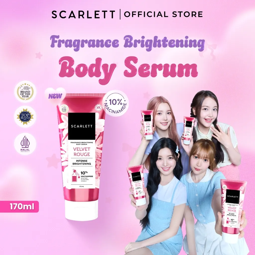 SCARLETT 10% NIACINAMIDE Fragrance Brightening Body Serum 170ml - Velvet Rouge & Purple Kiss | Intence Mencerahkan Melembabkan Meratakan Warna Kulit, Kulit Cerah Lembab Sehat dan Wangi Mewah Seharian | Solusi untuk Kulit Belang