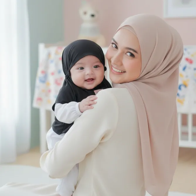 BEBICA -  Jilbab Simmy Bayi & Anak Instan  - berTali Karet bahan Jersey Premium Tersedia 0 - 6 Tahun