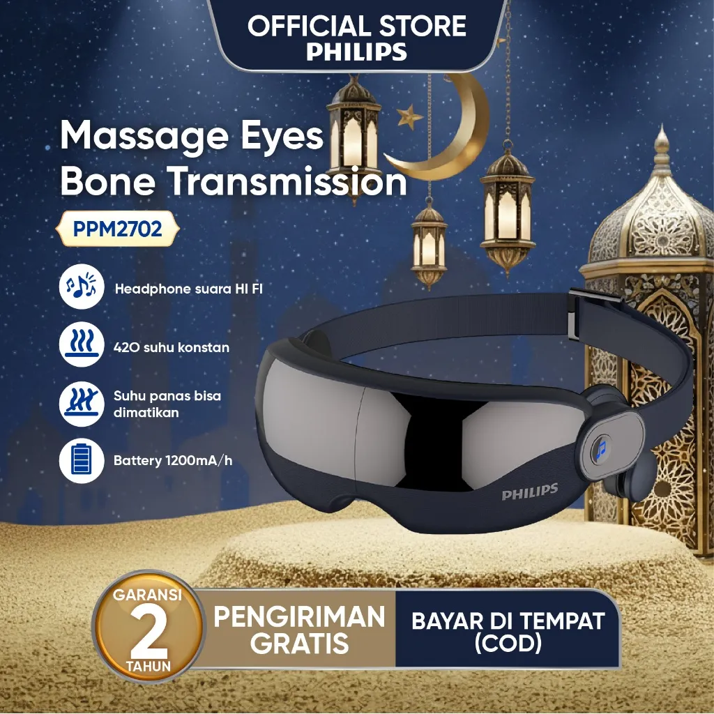 Philips Massager PPM2702 Pijat eyes Bone transmission music/5 massage modes/3D hollow vision design