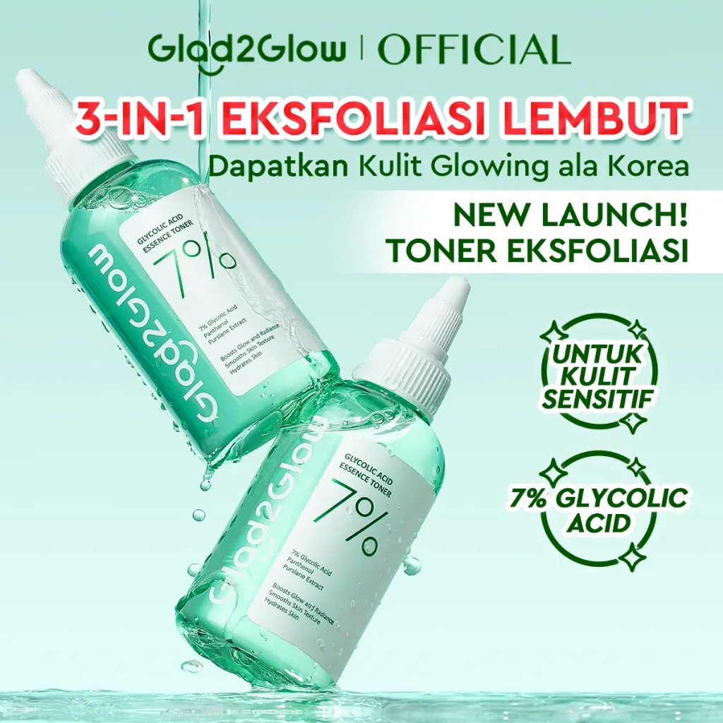 [NEW LAUNCH]GLAD2GLOW 7% GLYCOLIC ACID ESSENCE TONER 3-in-1 Eksfoliasi toner badan toner wajah body toner skin hydrating centella glycocid acid brightening agent Mencerahkan dan meratakan warna kulit Memberikan  g2glow official store