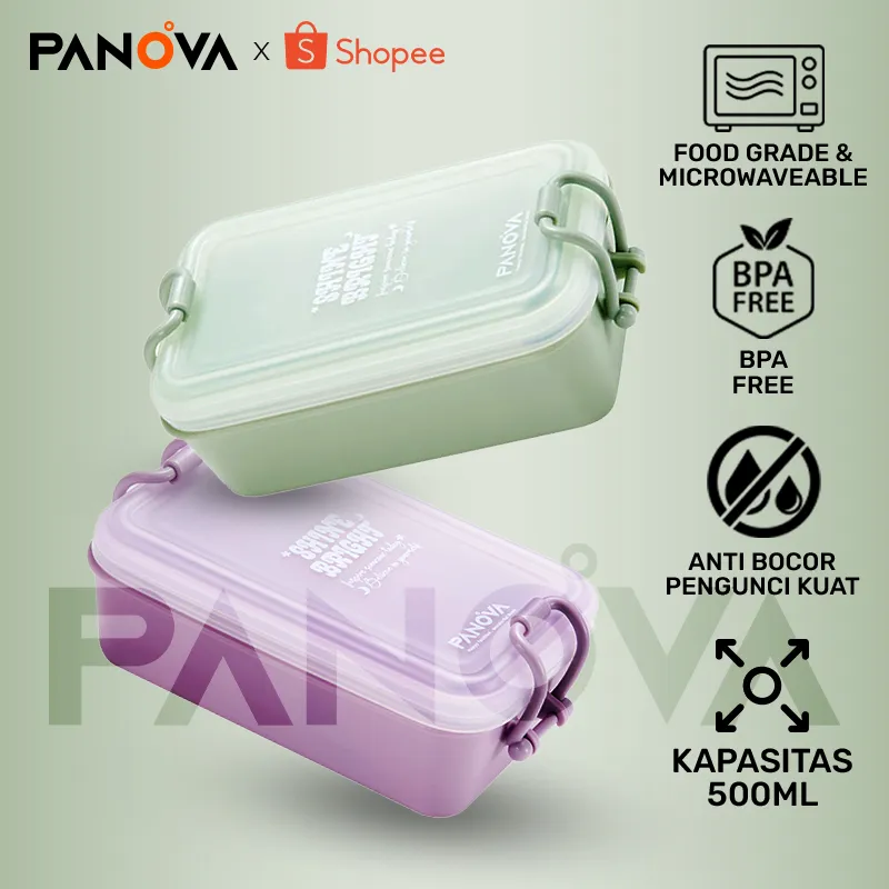 PANOVA Kotak Makan Bento 500ml - Lunch Box dengan Sekat Aman Microwave & Anti Tumpah Bahan PP Food Grade BPA Free untuk Sehari-hari & Fitness - BTE50903