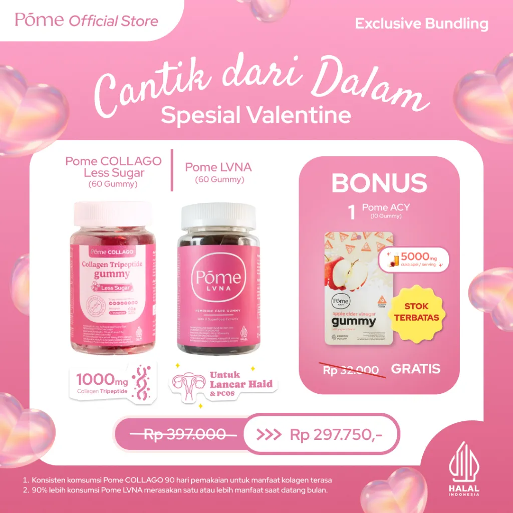 Cantik dari Dalam - Bundling Spesial Valentine (Pome Collago Less Sugar dan Pome LVNA FREE 1 Sachet Pome ACY)
