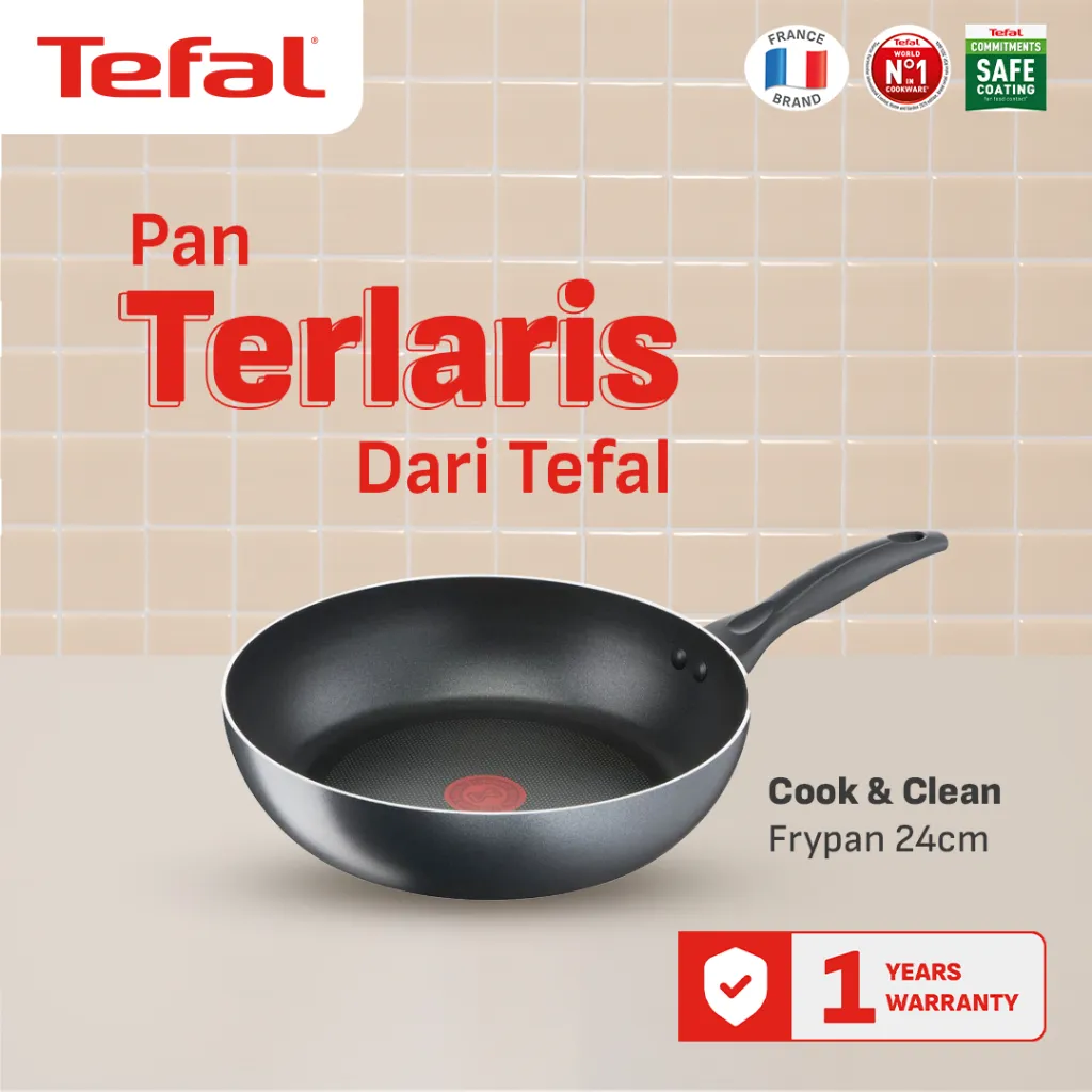 Tefal Cook & Clean Frypan Series 20 / 24 / 26 / 28 / 30 CM - Wajan Anti Lengket / Penggorengan Garansi 1 Tahun