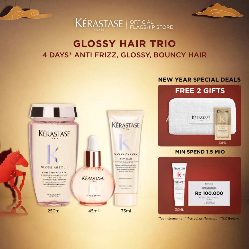 Kerastase Glossy Hair Trio - Bain Hydra Glaze 250ml, Fondant Instaglaze 75ml & Glaze Drop Oil 45ml