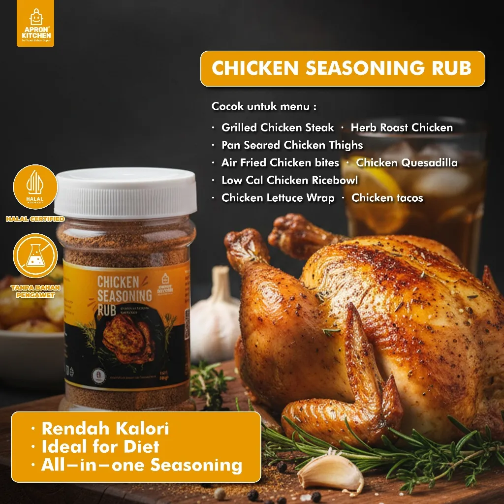 Apron Kitchen Bumbu Marinasi Bubuk Serba Guna Rendah Kalori Rendah Lemak Spices 80gr (Dry Rub)