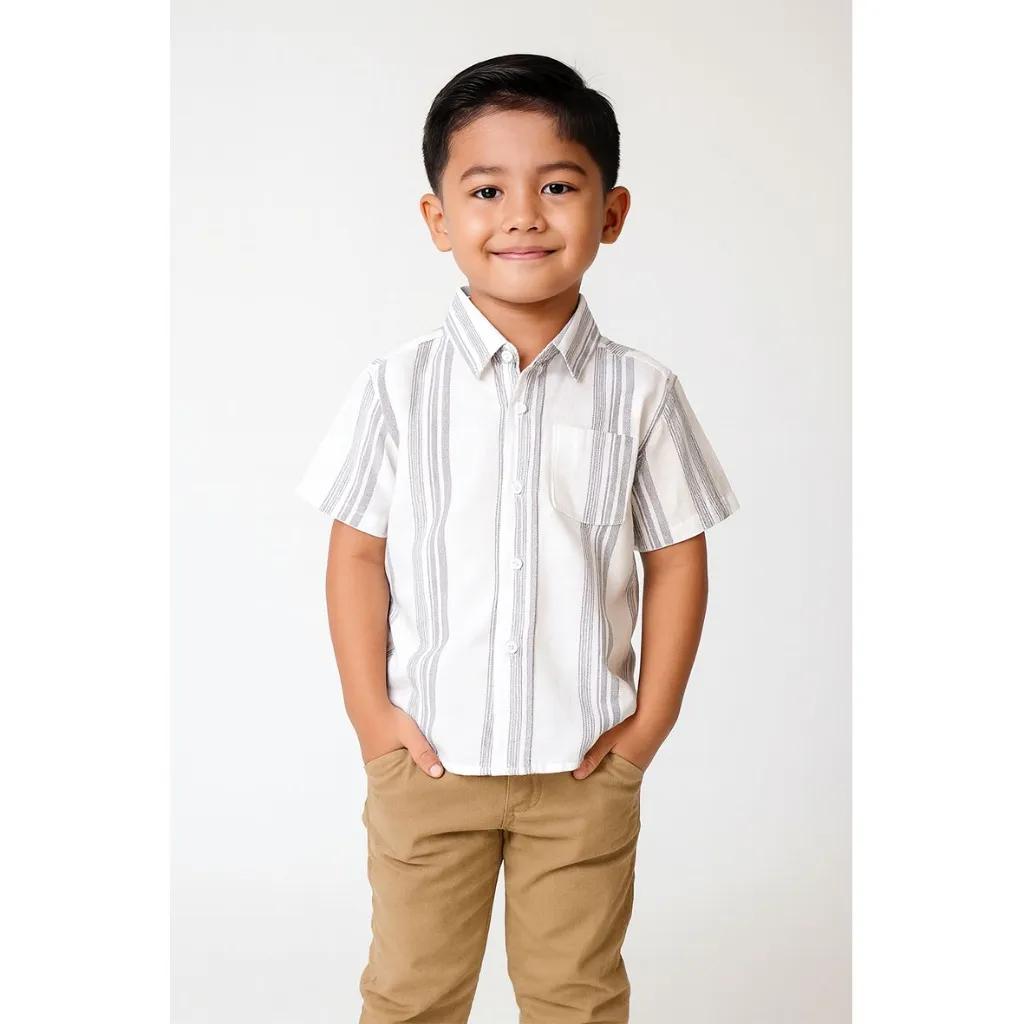 KIDTINK - Hafidz Shirt Kemeja Anak Laki Laki Lengan Pendek Motif Salur - Kemeja Fashion Anak Laki