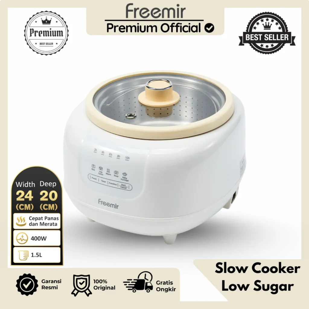 [PREMIUM] NEW freemir Low Carbo Rice Cooker 1.5L Alat Masak Makanan Bayi Digital Slow Cooker MPASI