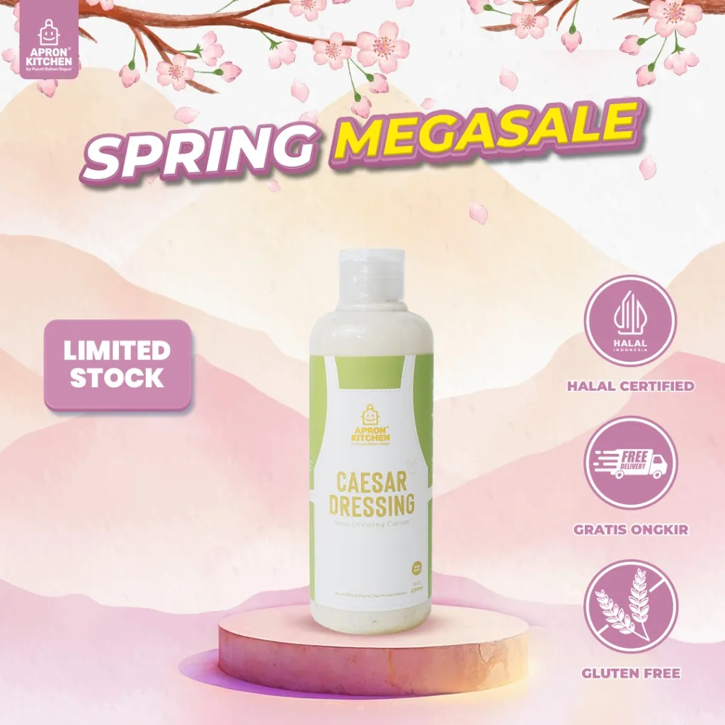 Apron Kitchen Caesar Salad Dressing Saus Western Rendah Kalori, Gluten Free Kemasan 250ML