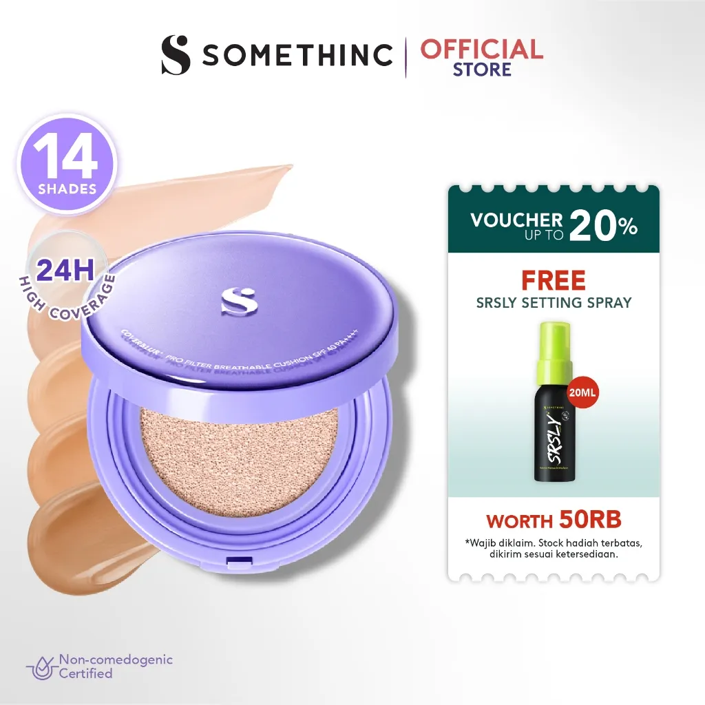SOMETHINC COVERBLUR Pro Filter Breathable Cushion SPF 40 PA++++  - Seamless Cushion Dengan High Coverage | Smooth Satin Finish, Ringan Digunakan Di Wajah, Tahan Lama, Non comedogenic & Mengandung skincare