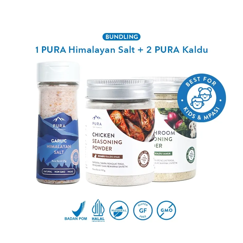 Pura Himalayan Salt, Bumbu Kaldu Asli - Kaldu Serbaguna - Garam Himalaya -  Garam Natural - Kaldu Mpasi  Non MSG - Garam Alami - Garam Rendah Natrium
