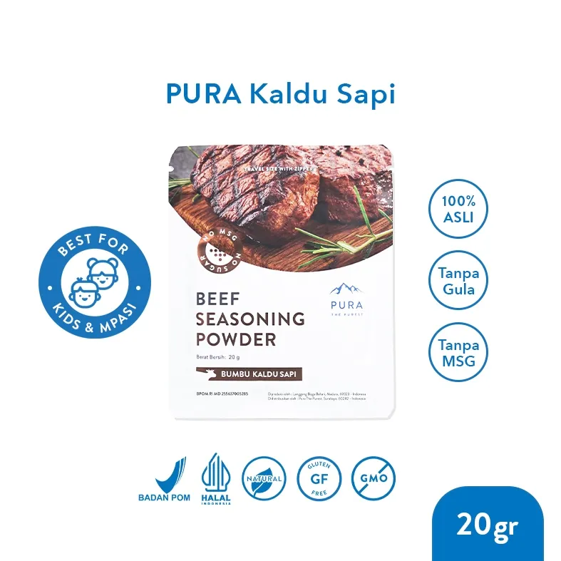 Pura Kaldu Asli | Bumbu Kaldu Sapi (20gr) - Beef Seasoning Powder - Kaldu Mpasi - BB Booster - No Gula Non MSG - Kaldu Serbaguna - Kaldu Sapi Murni - Kaldu Sapi Pura