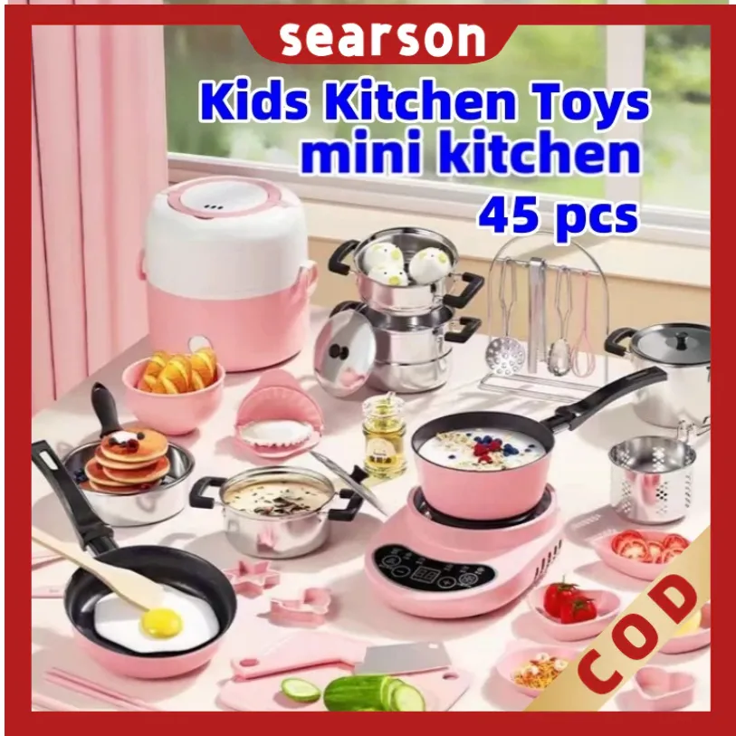 24H 59pcs Set Dapur Mini Mainan Masak Pura-pura Anak-anak Mainan Rumah Bermain Edukasi Mainan Memasak Anak-anak Set Peralatan Dapur/Mini Kitchen Kompor Listrik Mainan Anak Perempuan