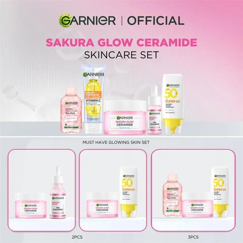 GARNIER Paket Skincare 1 Set Lengkap Sakura Glow Ceramide Skin Barrier 2pcs 3pcs 5pcs| Day Cream Tone Up Mencerahkan Moisturizer Pelembab Facial Wash Sunscreen Face Wash