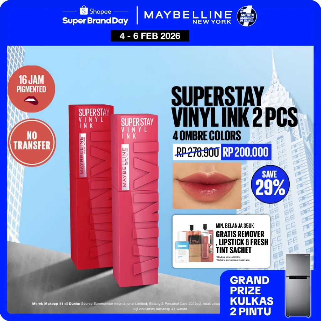 MAYBELLINE OFFICIAL Paket Hemat Superstay Vinyl Ink 2 pcs Ombre Set Lipstick Long Lasting