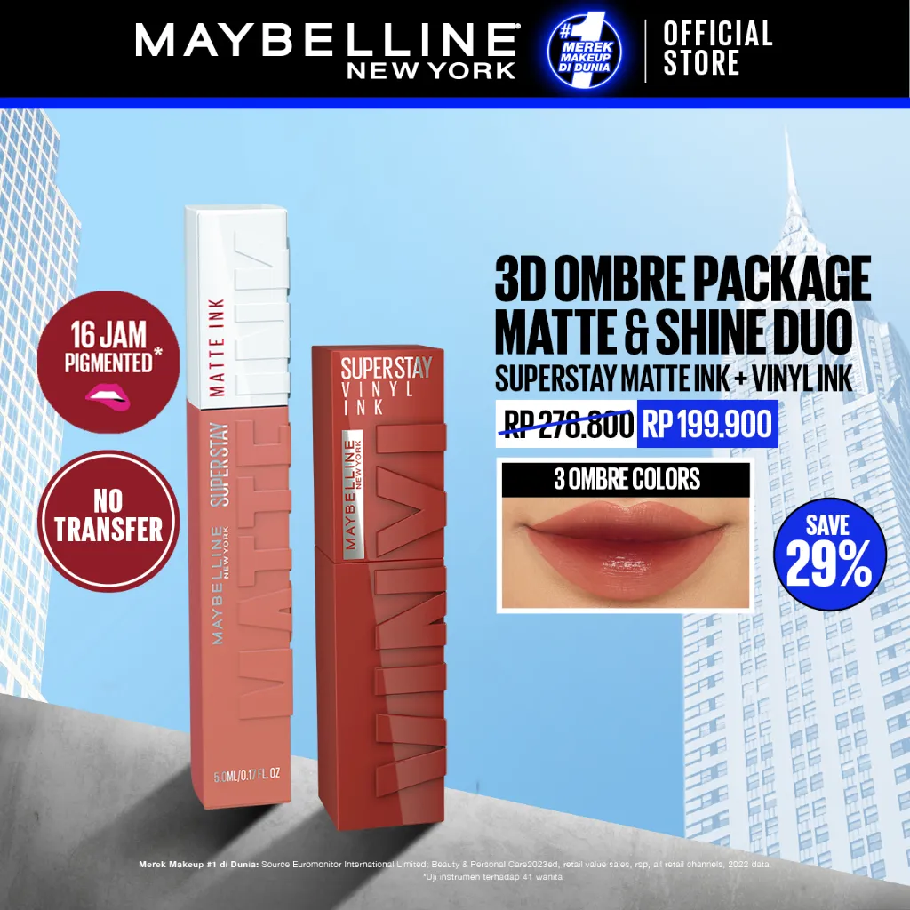 MAYBELLINE OFFICIAL 3D Ombre Lip Packages : Matte & Shine Duo (Superstay Matte Ink + Superstay Vinyl Ink)