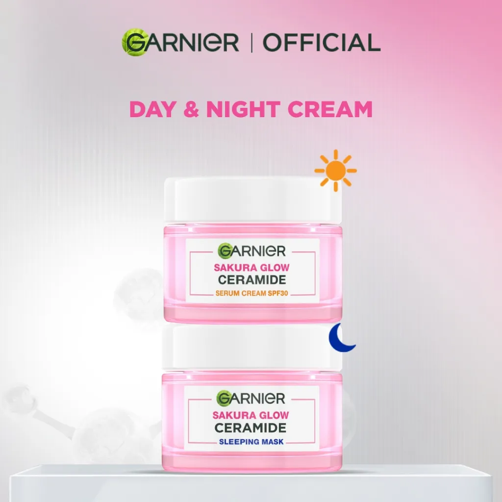 [BEST SELLER] GARNIER Sakura Glow Ceramide Skin Barrier Simple Set Day Cream & Night Cream 50 ml Krim Siang & Krim Malam Bundle Paket Skincare 1 set lengkap moisturizer tone up pelembab wajah cream pemutih wajah glowing cepat