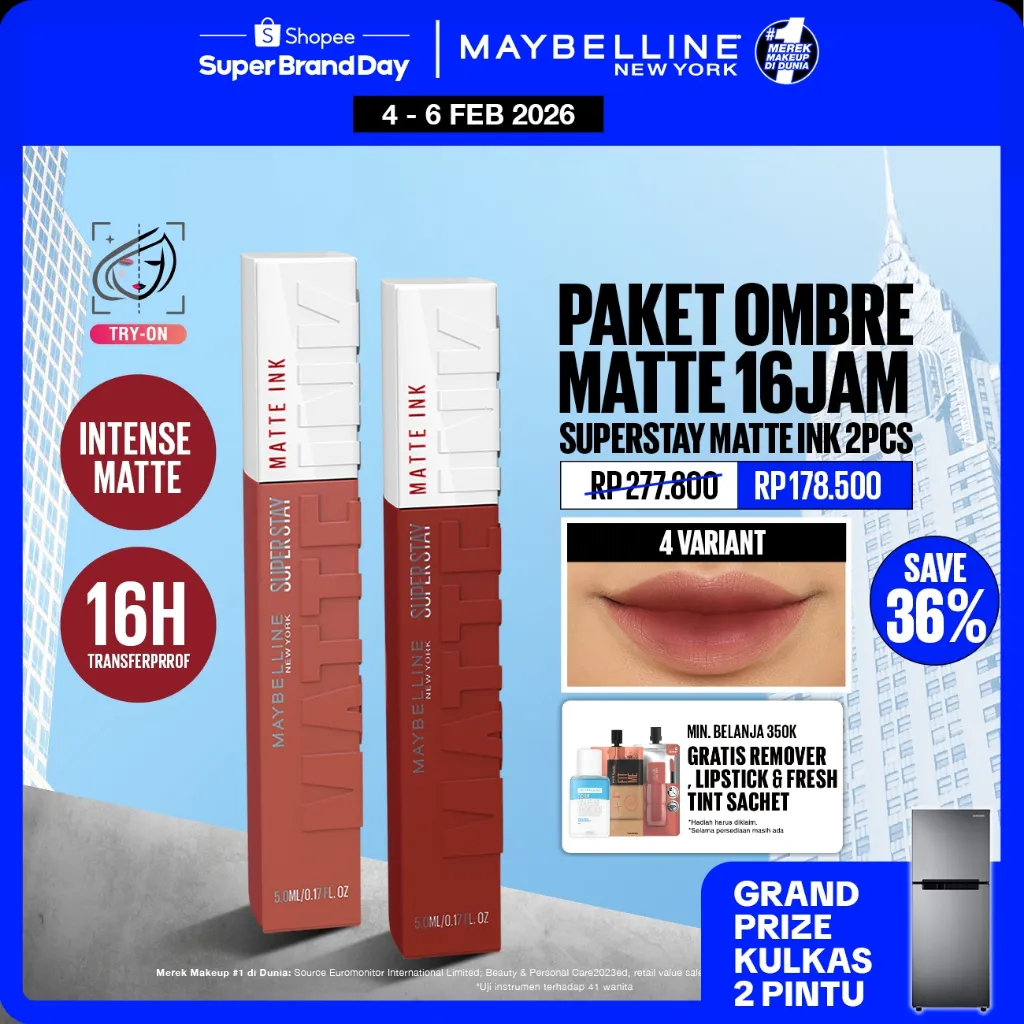 MAYBELLINE OFFICIAL Paket Hemat Superstay Matte Ink 2 pcs Ombre Set Lipstick - Long Lasting