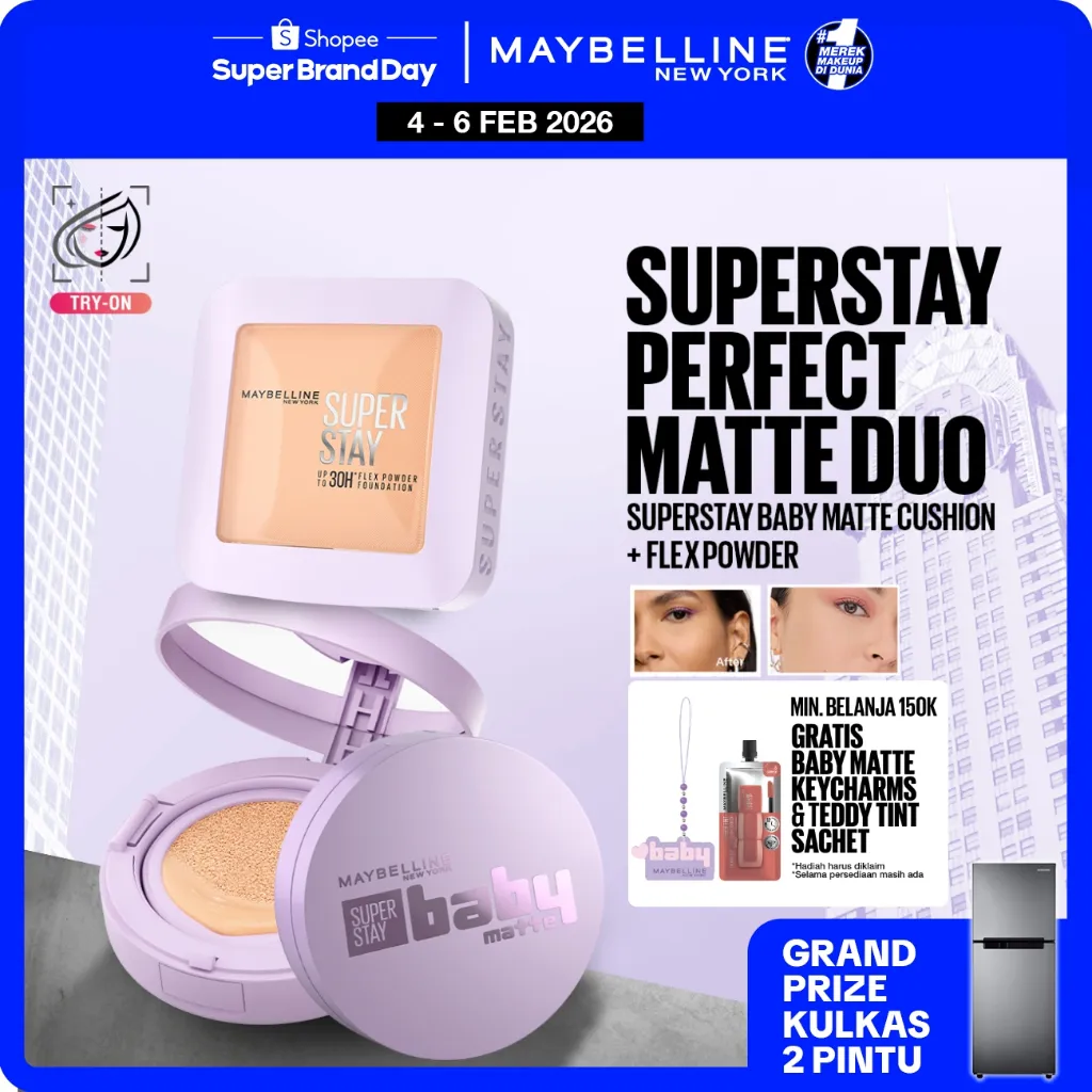 MAYBELLINE OFFICIAL Superstay Unbreakable Duo - Superstay Baby Matte Cushion + Superstay Flex Powder Foundation