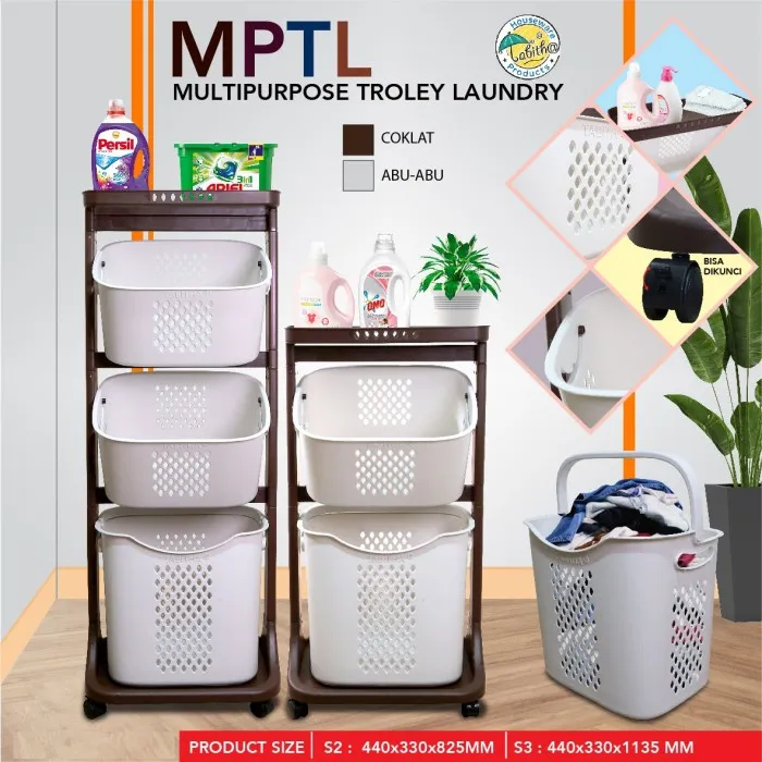Tabitha Laundry Basket Rak Keranjang Pakaian Laundry Susun Dengan Roda Minimalis - MPTL