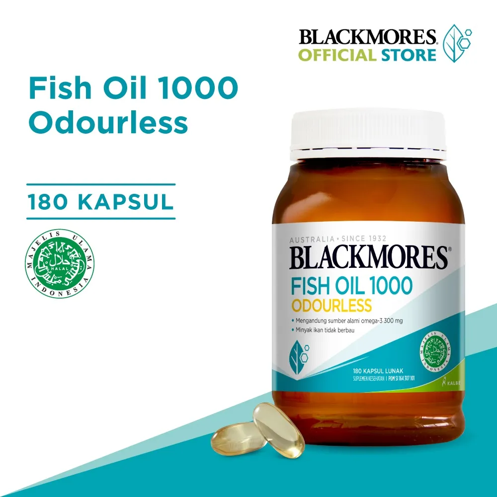 Blackmores Odourless Fish Oil 1000 Minyak Ikan Tidak Berbau 2 Kapsul Sehari Isi 180 Kapsul (Membantu Memelihara Kesehatan) BPOM