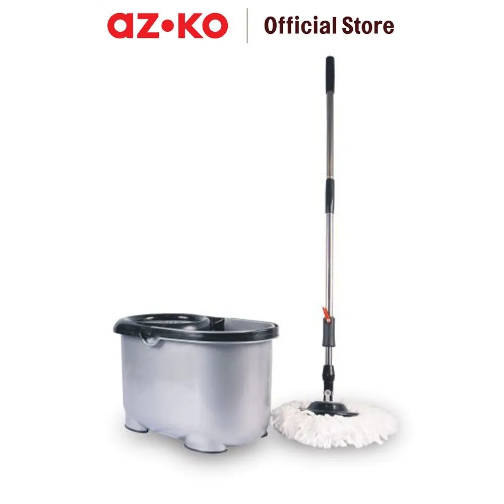 AZKO Tatay Set Alat Pel Putar Dengan Ember - Abu Abu Set Peras Mop Mop Tools Alat Bersih Lantai Wadah Pel Peras Set Perlengkapan Rumah