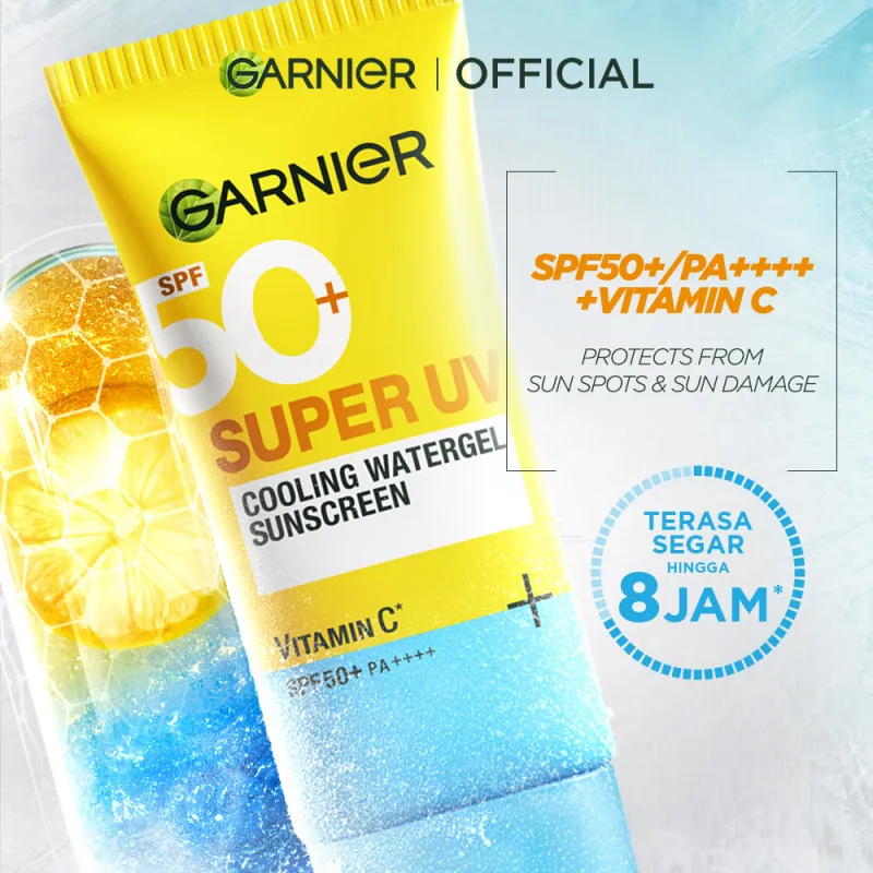 GARNIER Super UV Cooling Watergel Sunscreen SPF 50+ PA++++ Vitamin C Skincare - 30ml Sunscreen dengan sensasi dingin sunscreen spf 50 pa ++++
