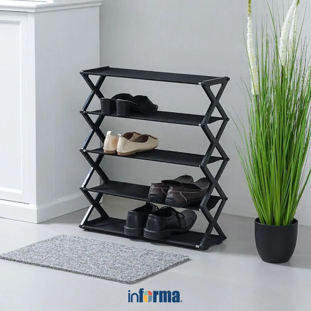 Informa Bash Rak Sepatu 5 Tingkat - Hitam Shoe Rack Organizer Sandal Sepatu Kabinet Alas Kaki Tempat Penyimpanan Sendal