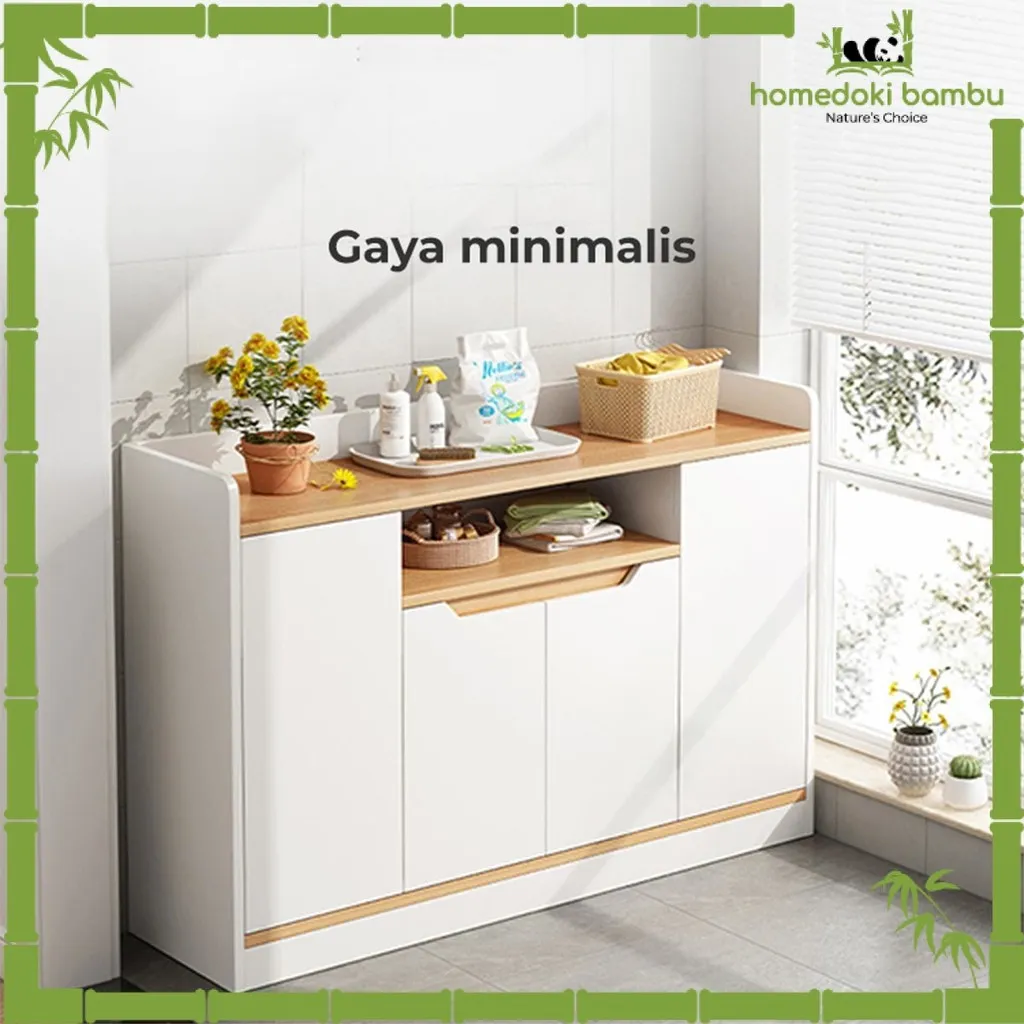 Homedoki Bambu - Lemari Dapur Minimalis / Kabinet Dapur / Rak Serbaguna / Lemari Piring / Lemari Multifungsi