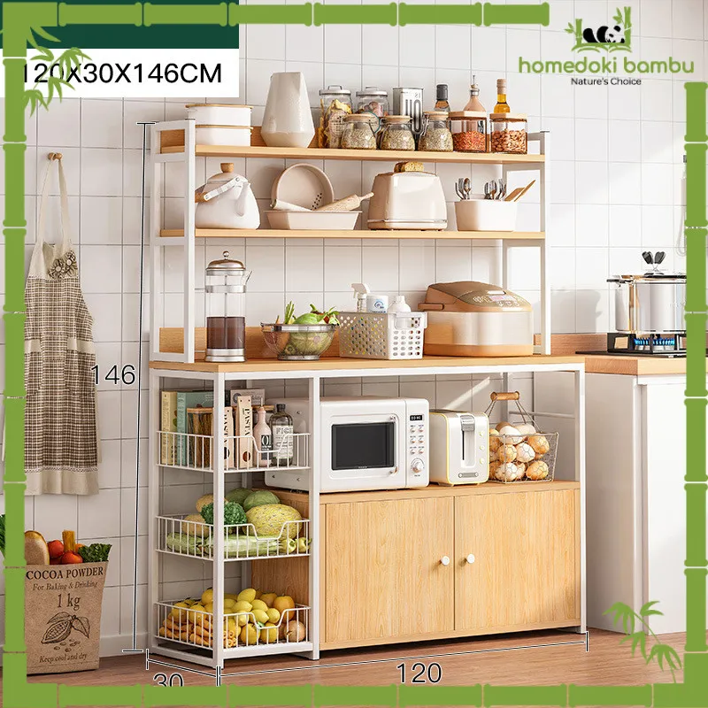 Homedoki Bambu - Lemari Dapur Minimalis/Rak Dapur Kayu/Lemari Dapur/Rak Dapur Minimalis/Rak Microwave