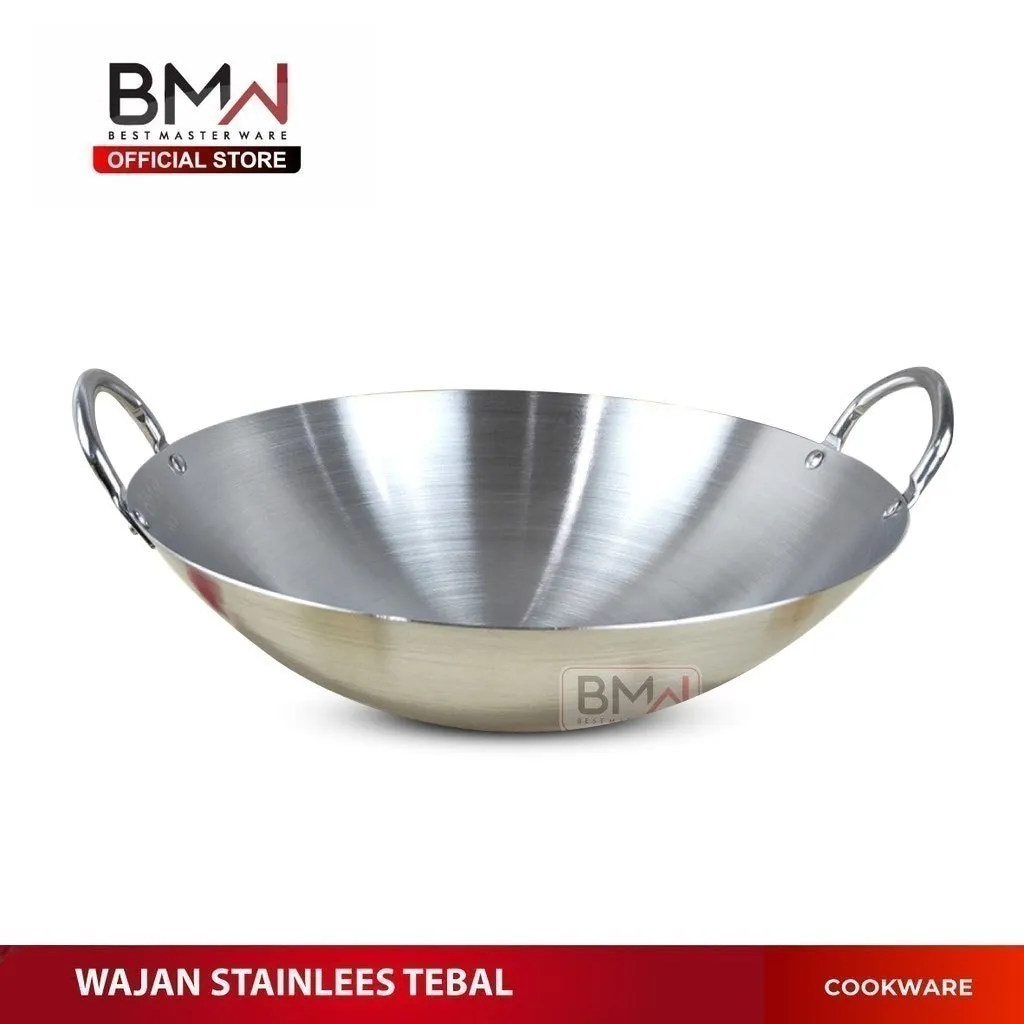 BMW Kitchen Ware - Wajan Premium Tebal Kuali Penggorengan Wok Stainless Steel Wajan Anti Lengket Food Grade