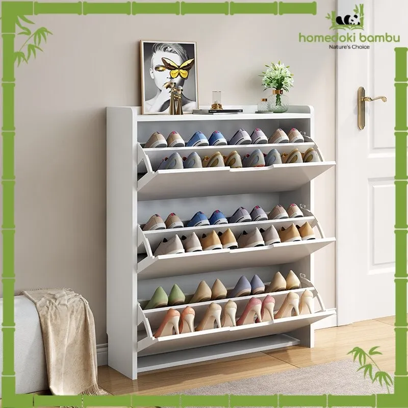 Homedoki Bambu - Rak Sepatu/Lemari Sepatu/Rak Sepatu Susun Tertutup/Lemari Sepatu Minimalis/Rak Sepatu Kayu