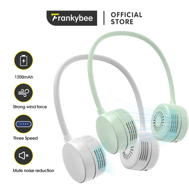 Frankybee 360°Adjustable Bladeless Neck Fan USB Rechargeable Folding Fan Bladeless Mute Neckband Fans