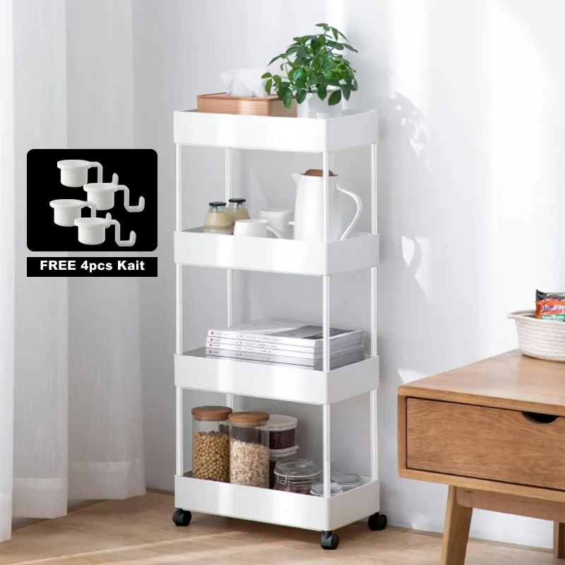 Rak Dapur Square Rak Troli Rak Kamar Mandi Rak Susun Serbaguna 4 Tingkat Dengan Roda