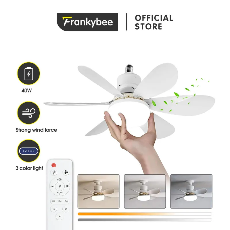 Frankybee Kipas Angin Plafon Lampu Dengan remote control Lampu kipas  langit-langit multifungsi Lampu  LED E27 Three Color Light