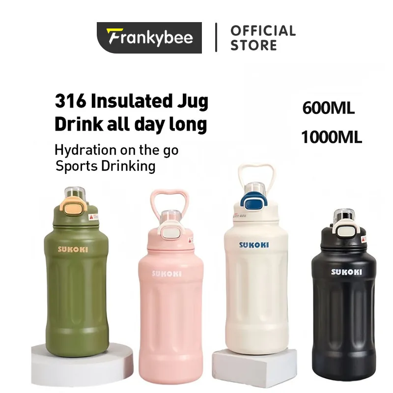 Frankybee Large Capacity Ton Pot 316 Stainless Steel Thermos Cup Portable Handle Outdoor Sports Fitness Water Cup