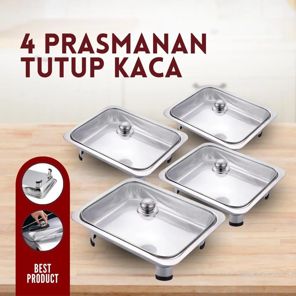 BMW Kitchenware - 4 SET Prasmanan Tutup Full Kaca Termurah Buat Acara Nikahan Dan Arisan Baki Makanan Nampan Prasmanan Serbaguna