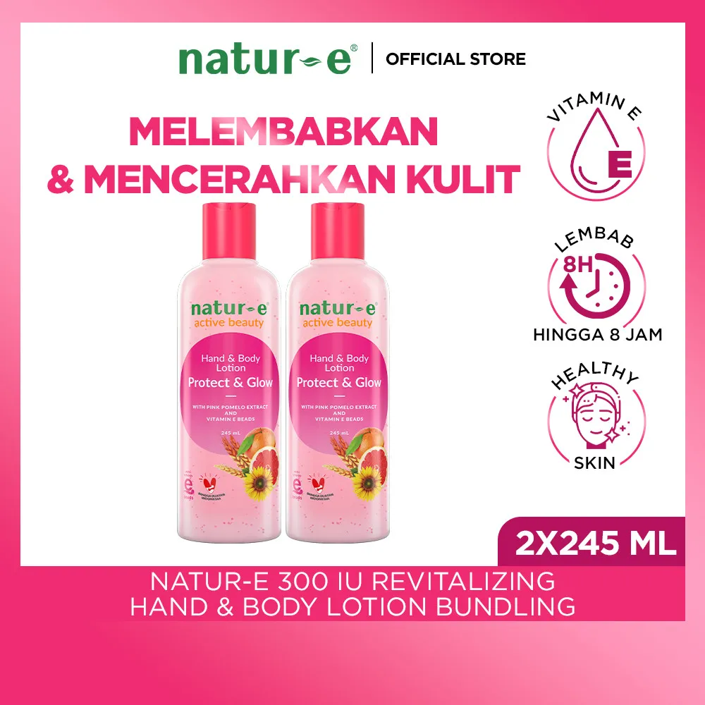 [BELI DUA LEBIH HEMAT] Natur-E Active Beauty Hand & Body Lotion Protect & Glow 245ml - Kulit Kering Kusam| Vitamin E dan Ekstrak Pomelo| Melembabkan Menutrisi Mencerahkan | Wangi Segar Tahan Lama | Mudah Meresap | UV Protection | Brightening Lotion