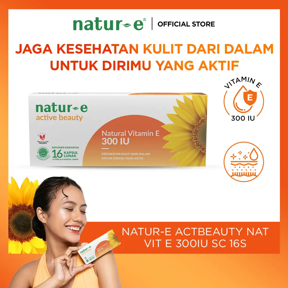 Natur-E Active Beauty Natural Vitamin E 300 IU 16s/32s - Soft Capsule Dengan Vitamin E 300 IU - Membantu Menjaga Kesehatan Kulit dari Dalam