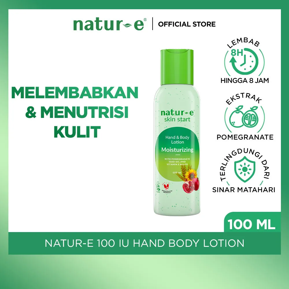 [LOTION MELEMBABKAN] Natur-E Skin Start Hand & Body Lotion Moisturizing 100ml - Untuk Kulit Kering | Vitamin E dan Ekstrak Pomegranate | Melembabkan Kulit Menutrisi Kulit | Wangi Segar Tahan Lama | UV Protection | Kulit Kering Sensitif Melembabkan 8 Jam