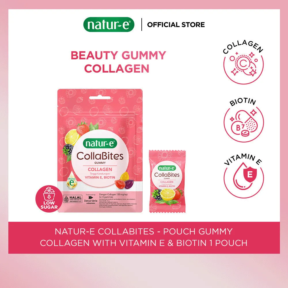 Natur-E CollaBites Gummy Collagen with Vitamin E & Biotin 1 pouch - Collagen Gummy untuk Menjaga Kesehatan Kulit, Rambut, dan Kuku