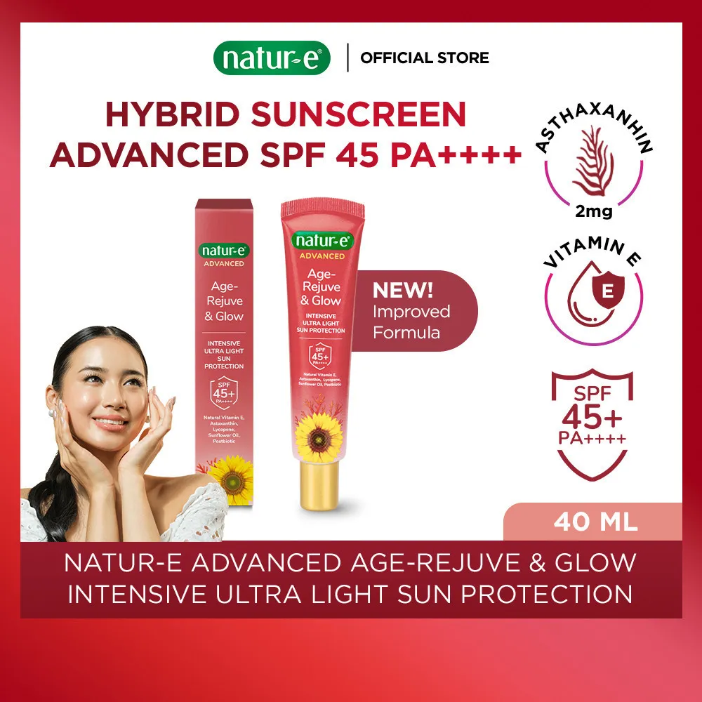 [NEW LAUNCHING] Natur-E Advanced Age-Rejuve & Glow Intensive Ultra Light Sun Protection SPF 45+ PA++++ | Anti Aging Sunscreen Astaxanthin Vitamin E | Ringan Tidak Lengket Mudah Meresap | Mengurangi Kerutan dan Garis Halus | Tasya Farasya Approved