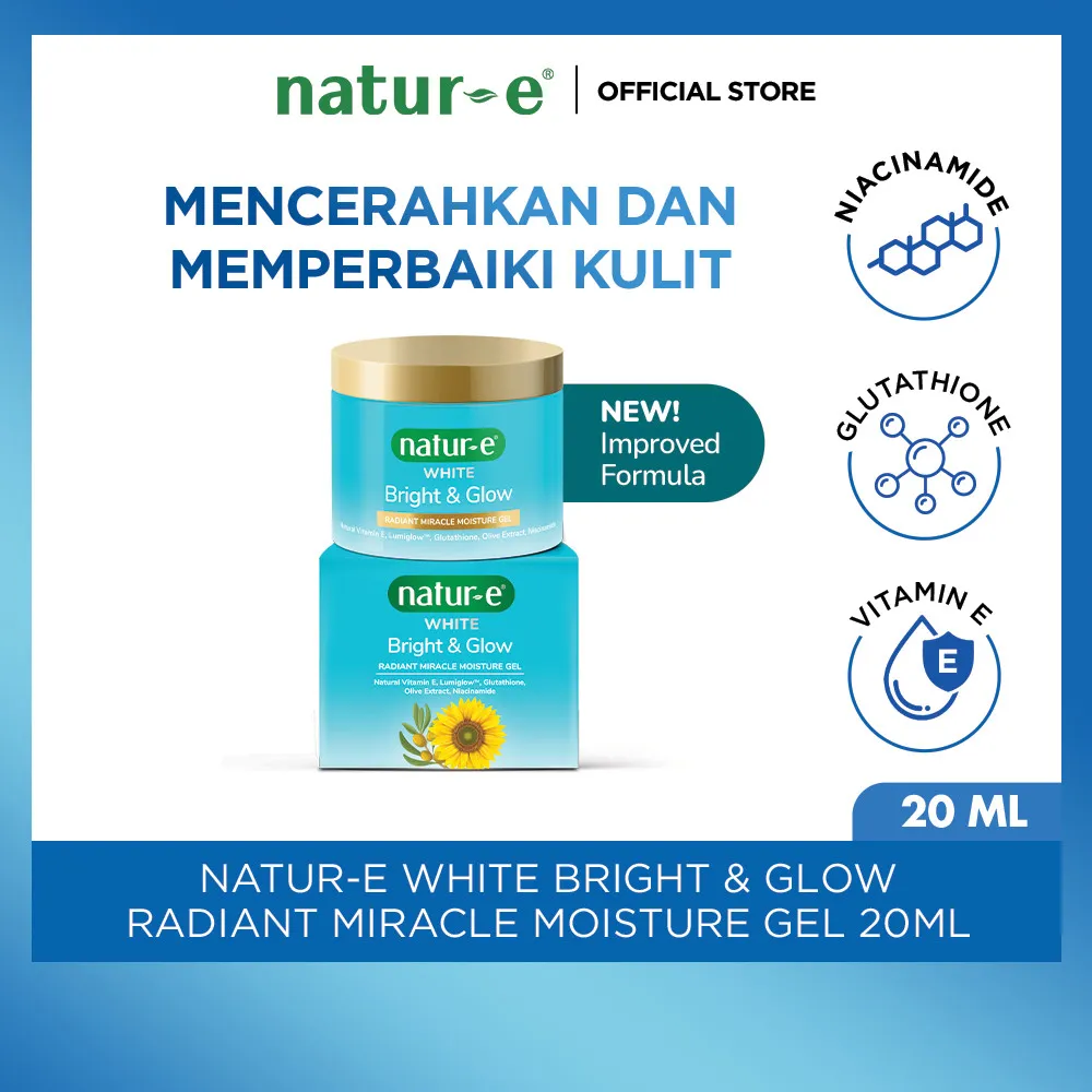 [MOISTURIZER MENCERAHKAN] Natur-E White Bright & Glow Radiant Miracle Moisture Gel 20ml | Brightening Glutathione Vitamin E Niacinamide | Meratakan Mencerahkan Dengan Ampuh Dalam 14 Hari| Pelembab Wajah Kusam Pelembab Wajah Kering| Glowing Cerah
