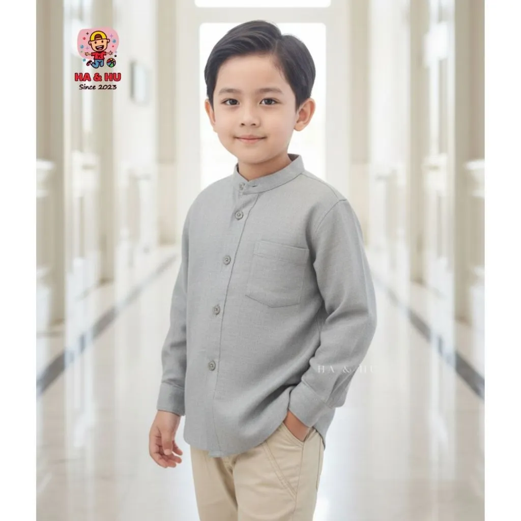 Kemeja Anak Laki-laki Zafran Usia 3-10 Tahun Atasan Anak Terbaru Baju Kemeja Anak Laki Laki Premium Warna Abu