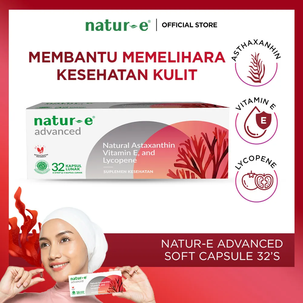 Natur-E Advanced Soft Capsule 32s - Suplemen Kecantikan Vitamin E dan Natur E Astaxanthin - Membantu Memelihara Kesehatan Kulit