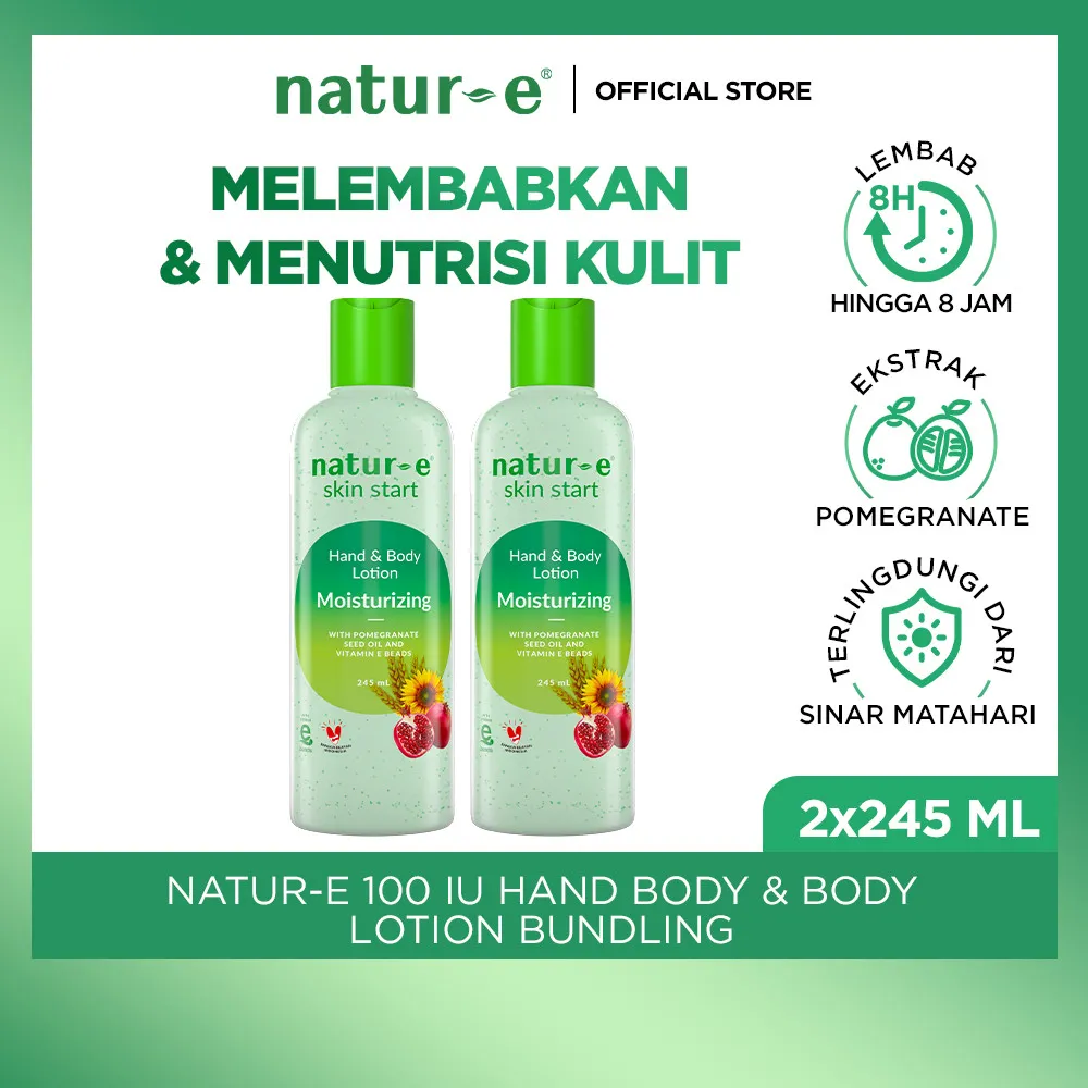 [BELI DUA LEBIH HEMAT] Natur-e Skin Start Nourish & Glow Hand & Body Lotion 180ml x 2pcs - Body Lotion untuk Kulit Kering | Vitamin E & Ekstrak Pomegranate| Melembabkan & Menutrisi Kulit| Wangi Segar Tahan Lama| UV Protection| Melembabkan Hingga 8 Jam