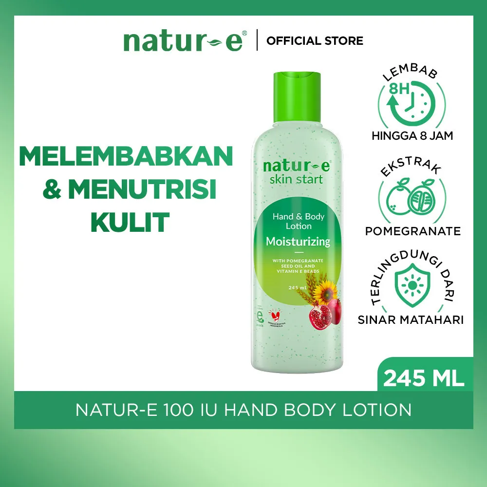 [ISI LEBIH BANYAK] Natur-E Skin Start Hand & Body Lotion Moisturizing 245ml/180ml - Untuk Kulit Kering | Vitamin E dan Ekstrak Pomegranate | Melembabkan & Menutrisi Kulit | Wangi Segar Tahan Lama | UV Protection | Melembabkan Hingga 8 Jam